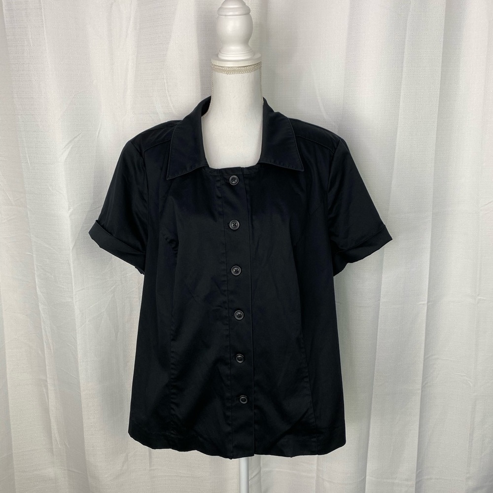Lane Bryant Black Rolled Sleeve Button Up Top